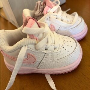 Baby light pink Nike Force 1 size 2 crib shoes